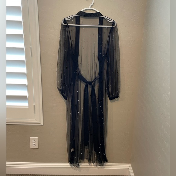 1 Left!  Black Tulle Open Front Duster Kimono w/Silver Beads - Picture 9 of 9
